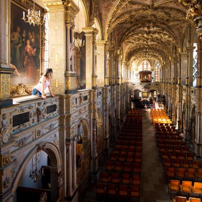 Interior view of a historical church in Hillerød, Denmark, highlighting its intricate architecture.